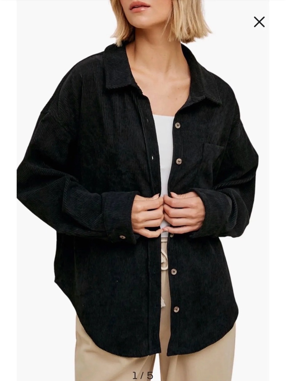Nordstrom Black Corduroy Button-Up Shirt Jacket